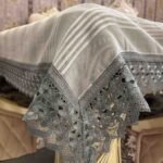 Grey Striped Lace Border Table Cover Grey Striped Lace Border Table Cover