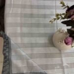 Grey Striped Lace Border Table Cover Grey Striped Lace Border Table Cover