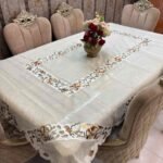 Cutwork Beige & Bronze Floral Embroidered Tablecloth Cutwork Beige & Bronze Floral Embroidered Tablecloth