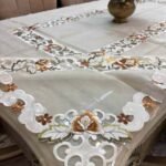 Cutwork Beige & Bronze Floral Embroidered Tablecloth Cutwork Beige & Bronze Floral Embroidered Tablecloth