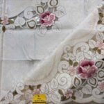 Embroidered Cutwork Tablecloth – Rose Design Beige