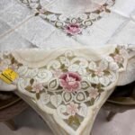 Embroidered Cutwork Tablecloth – Rose Design Beige