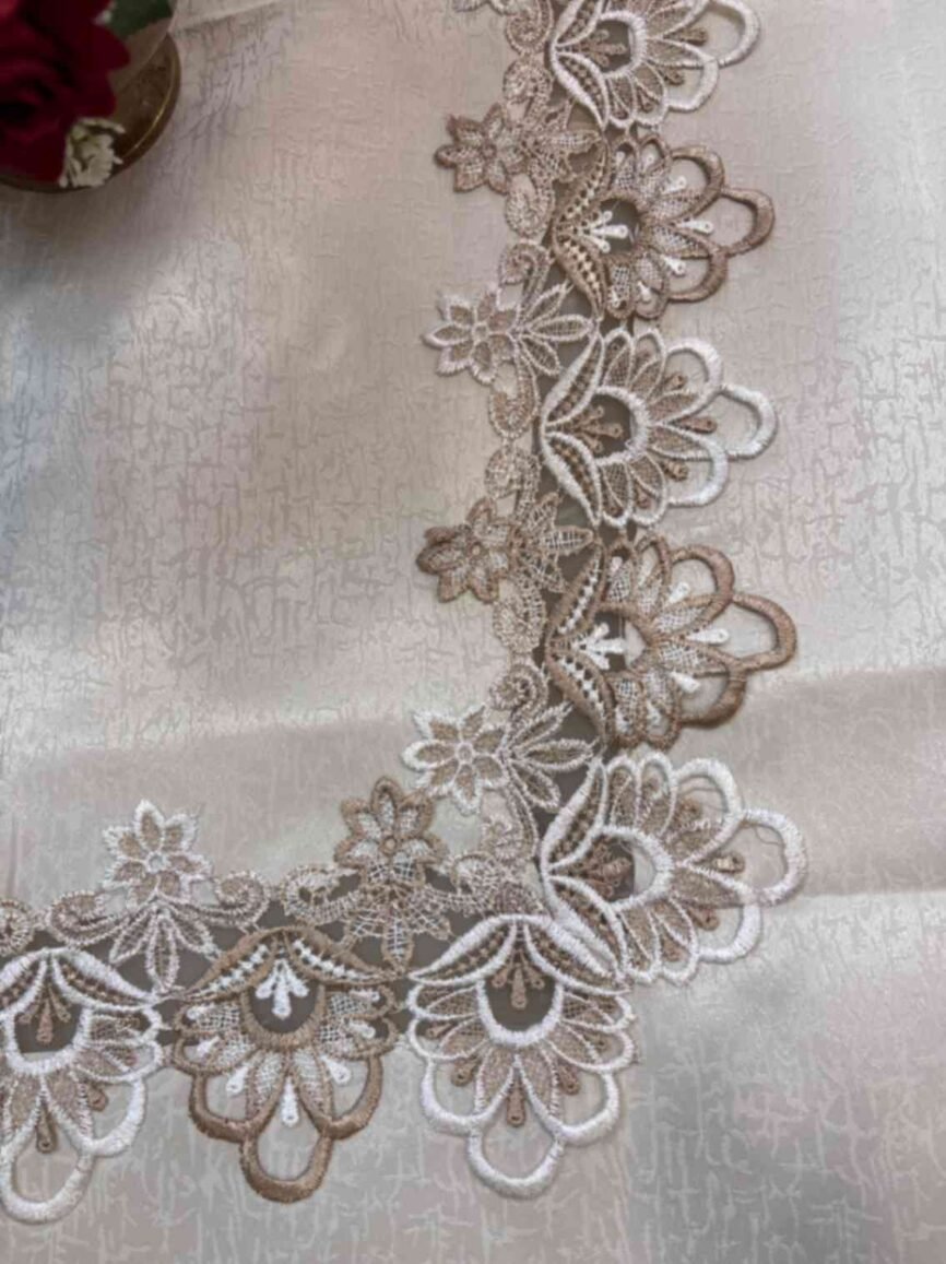 Luxury Lace Embroidered Tablecloth – Beige Gold