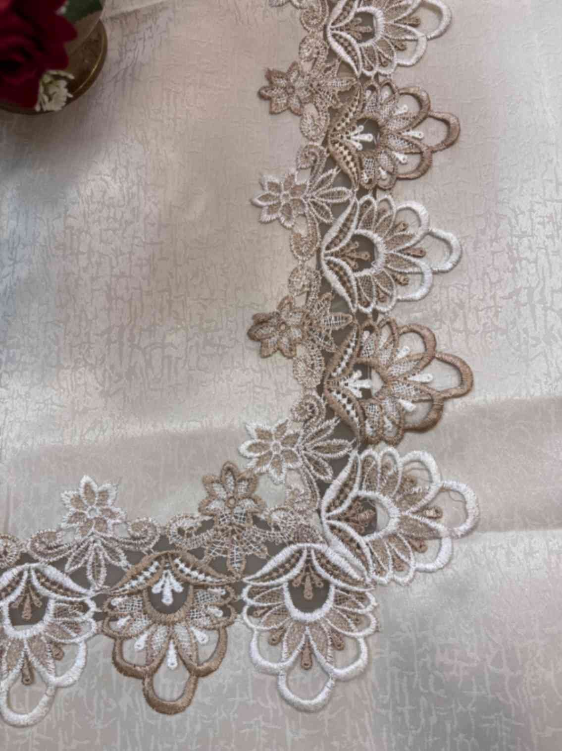 Luxury Lace Embroidered Tablecloth – Beige Gold Luxury Lace Embroidered Tablecloth – Beige Gold