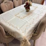 Beige with Cutwork Lace Classic Embroidered Tablecloth Beige with Cutwork Lace Classic Embroidered Tablecloth