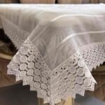 Striped Lace Border Tablecloth – White Beige