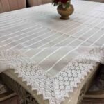 Striped Lace Border Tablecloth – White Beige