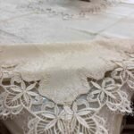 Elegant beige jacquard tablecloth with detailed floral lace edges and center design. Ideal for upscale dining, events, or daily luxury. Elegant beige jacquard tablecloth with detailed floral lace edges and center design. Ideal for upscale dining, events, or daily luxury.