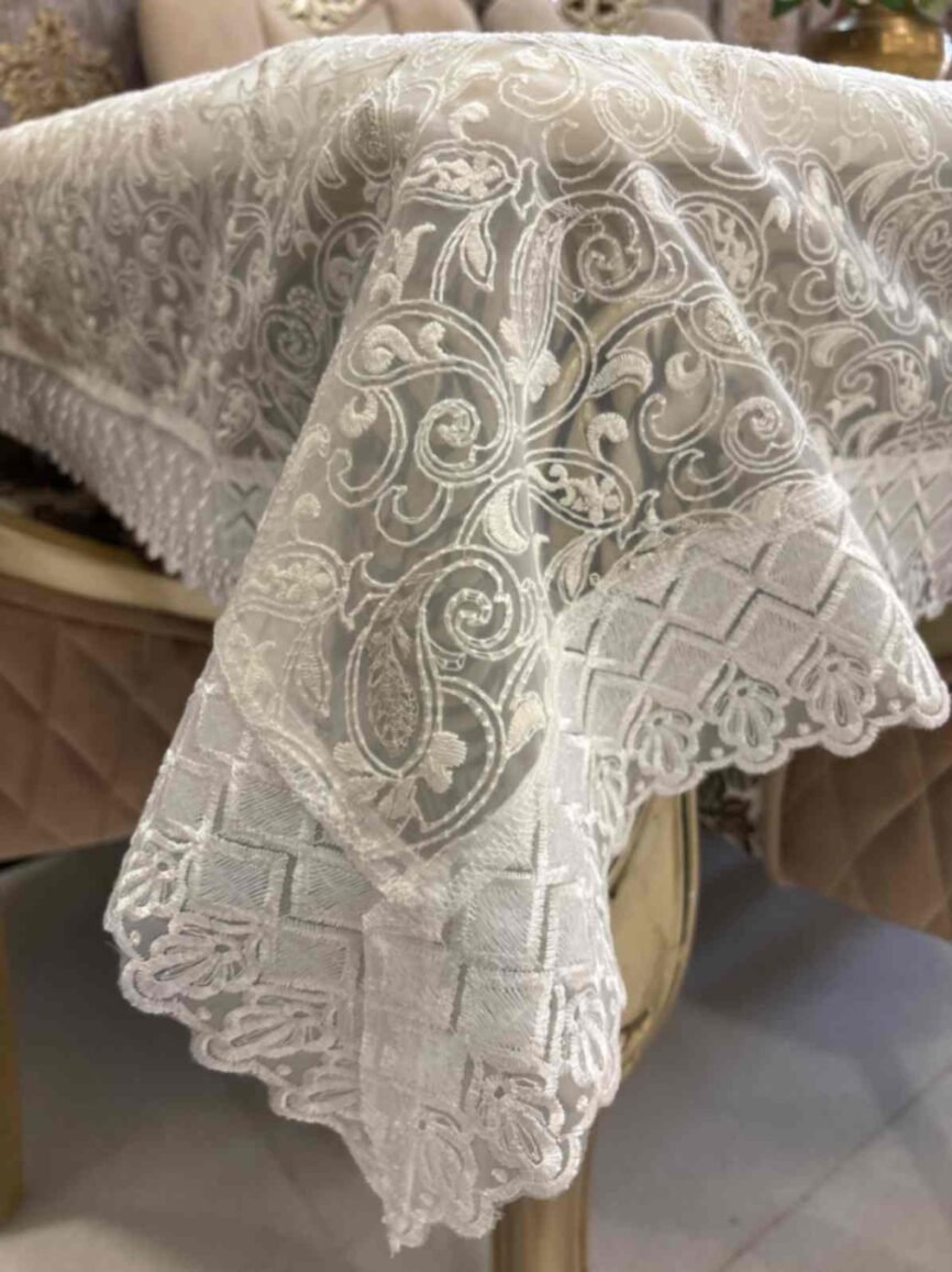 Ornate White Table Cover for Formal Dining