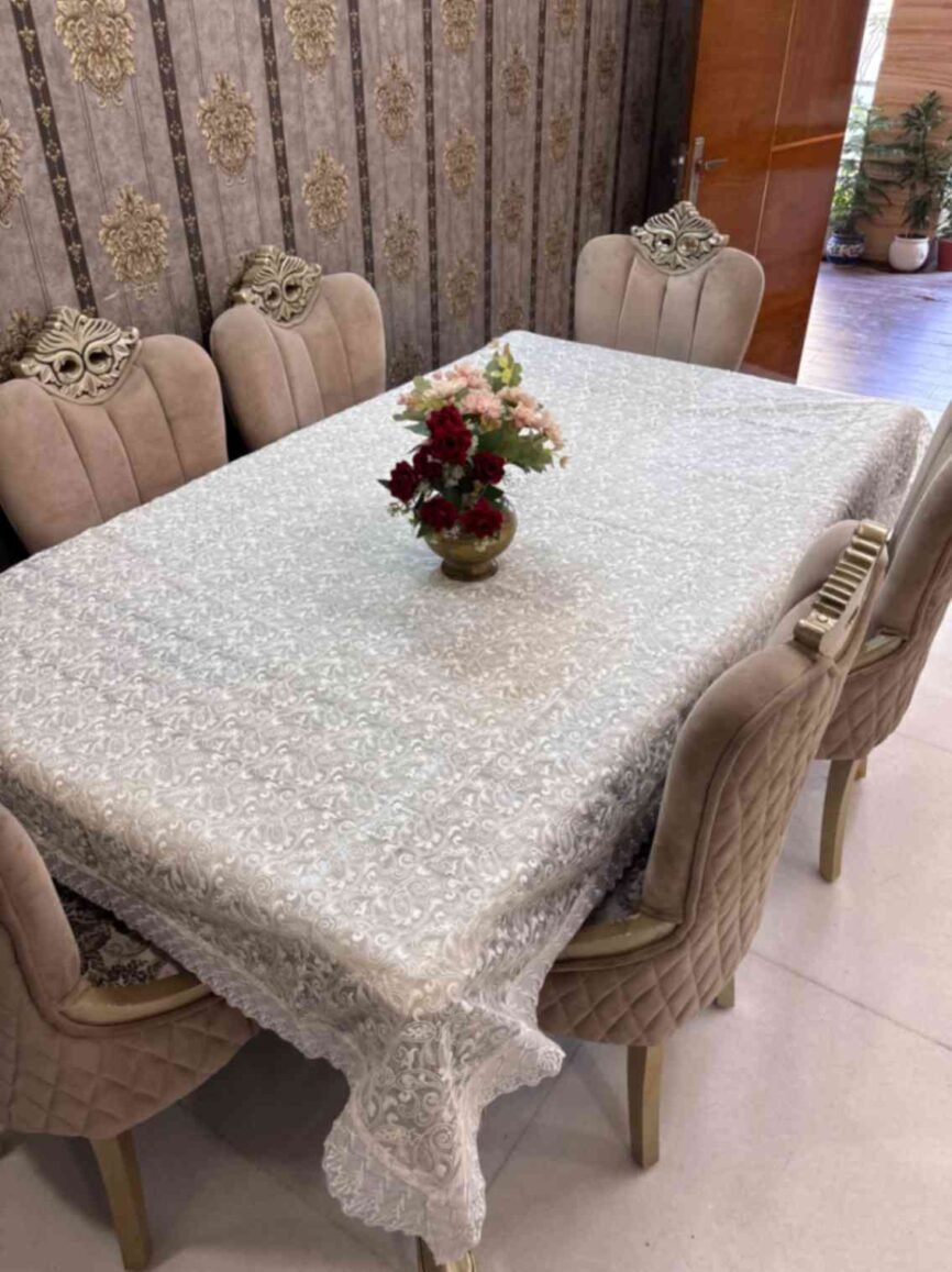 Ornate White Table Cover for Formal Dining
