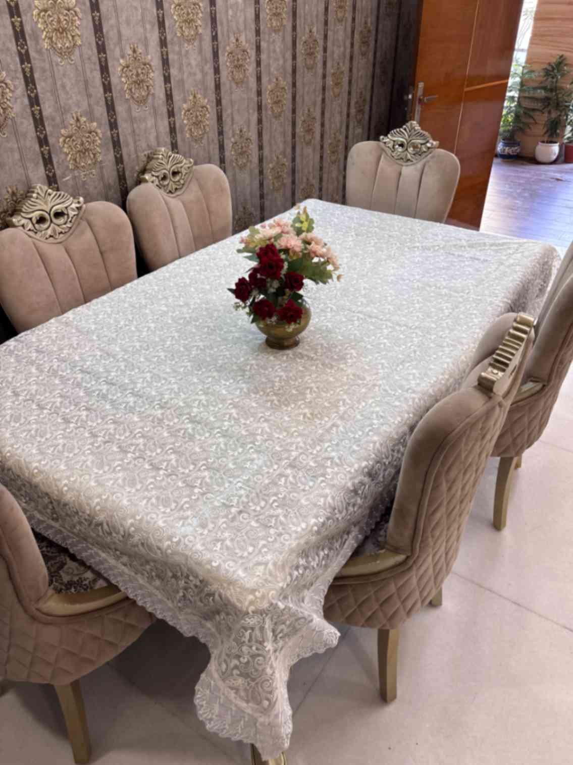 Ornate White Table Cover for Formal Dining Ornate White Table Cover for Formal Dining