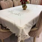 Elegant White Embroidered Table Cover