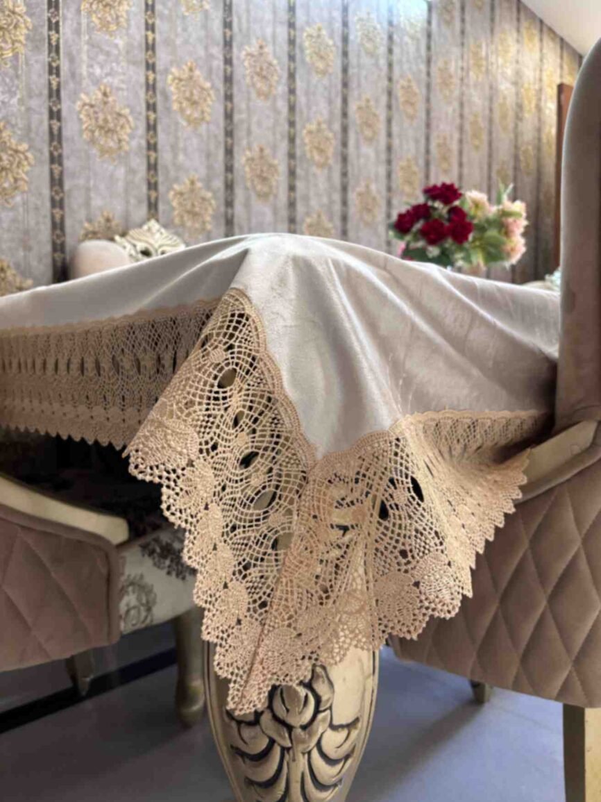 Velvet Finish Table Cover with Lace Border