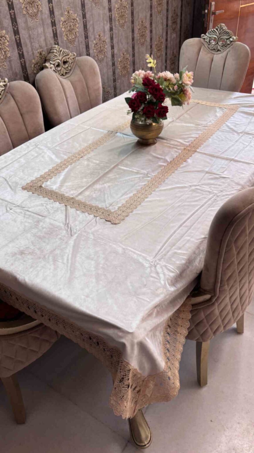Velvet Finish Table Cover with Lace Border