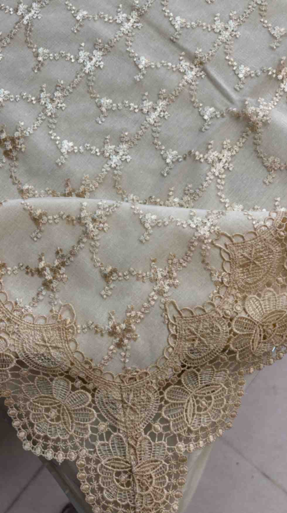 Sequin Embroidered Table Cover with Lace Sequin Embroidered Table Cover with Lace