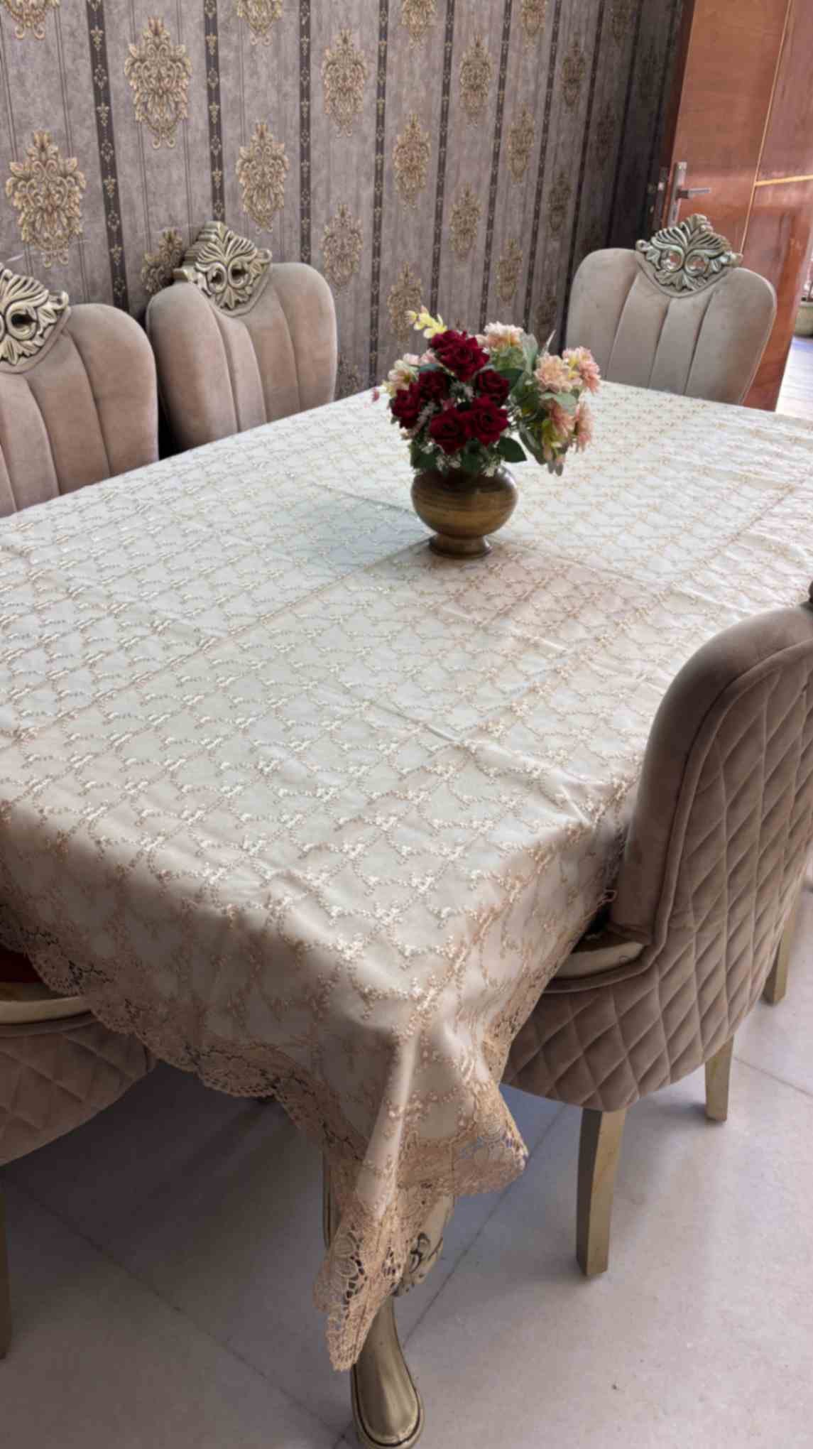 Sequin Embroidered Table Cover with Lace Sequin Embroidered Table Cover with Lace