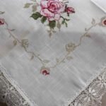 White Floral Embroidered Tablecloth with Lace Edges White Floral Embroidered Tablecloth with Lace Edges