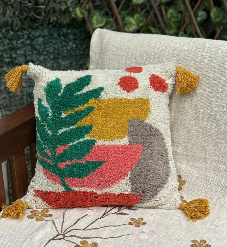 Boho Tufted Cushion Cover with Tassels – 16x16 Inch