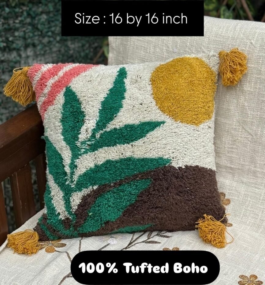 Boho Tufted Cushion Cover with Tassels – 16x16 Inch