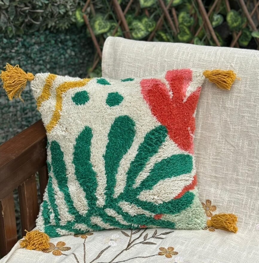 Boho Tufted Cushion Cover with Tassels – 16x16 Inch