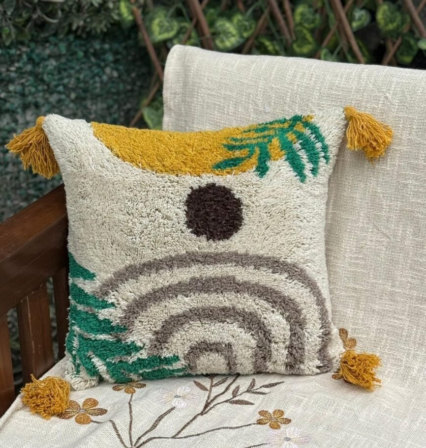 Boho Tufted Cushion Cover with Tassels – 16x16 Inch