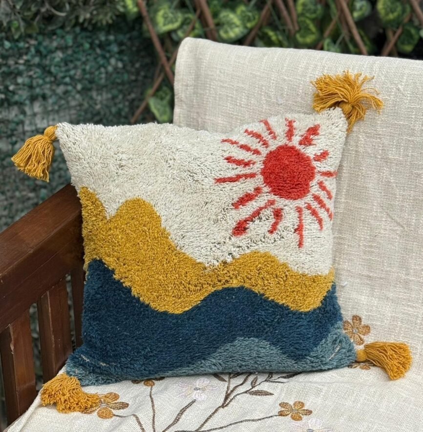 Boho Tufted Cushion Cover with Tassels – 16x16 Inch