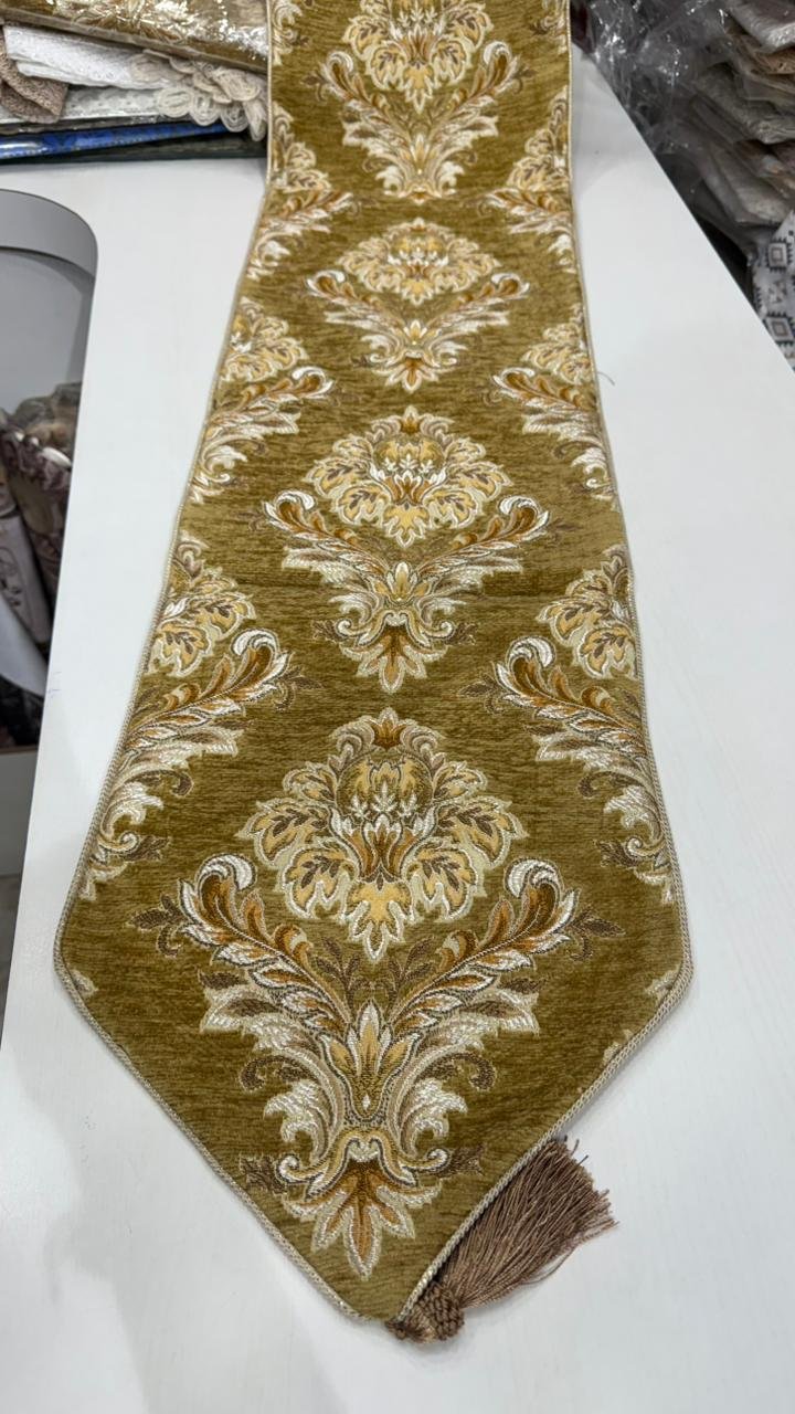 olive-gold-damask-chenille-jacquard-table-runner-1