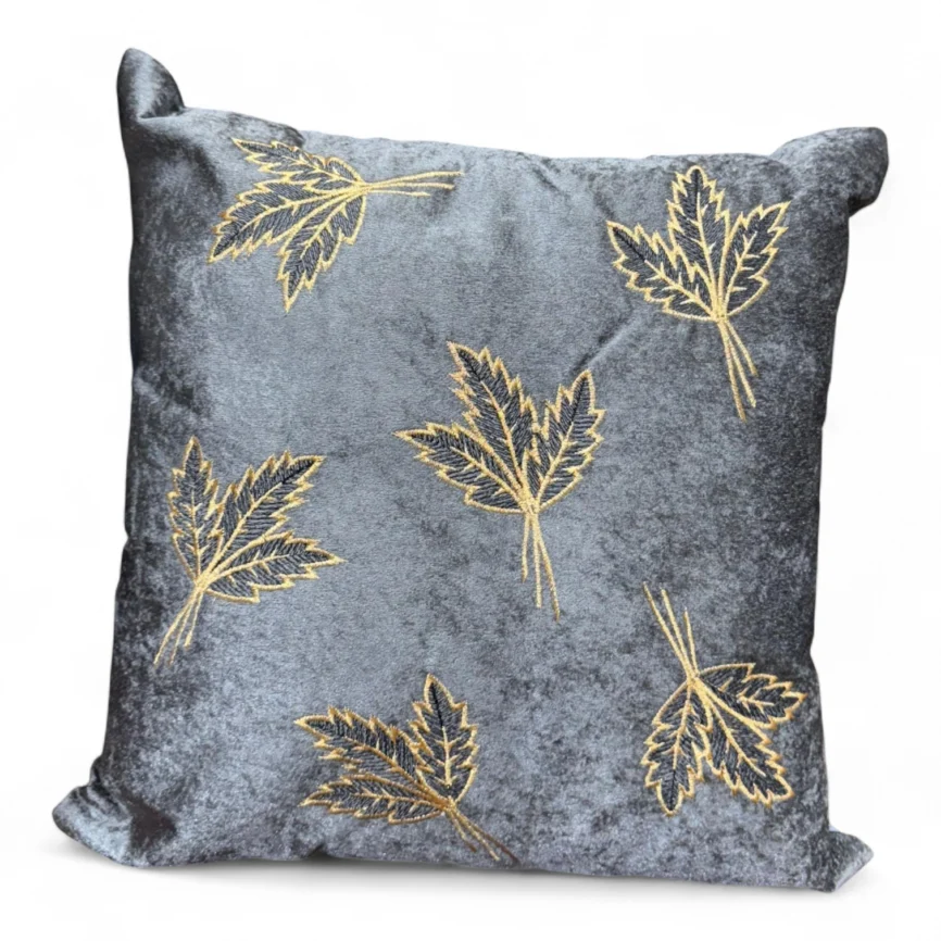 embroidered-leaf-velvet-cushion-cover-grey