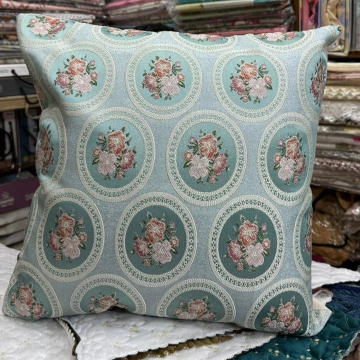 jacquard-medallion-cushion-cover-pink-on-blue jacquard-medallion-cushion-cover-pink-on-blue