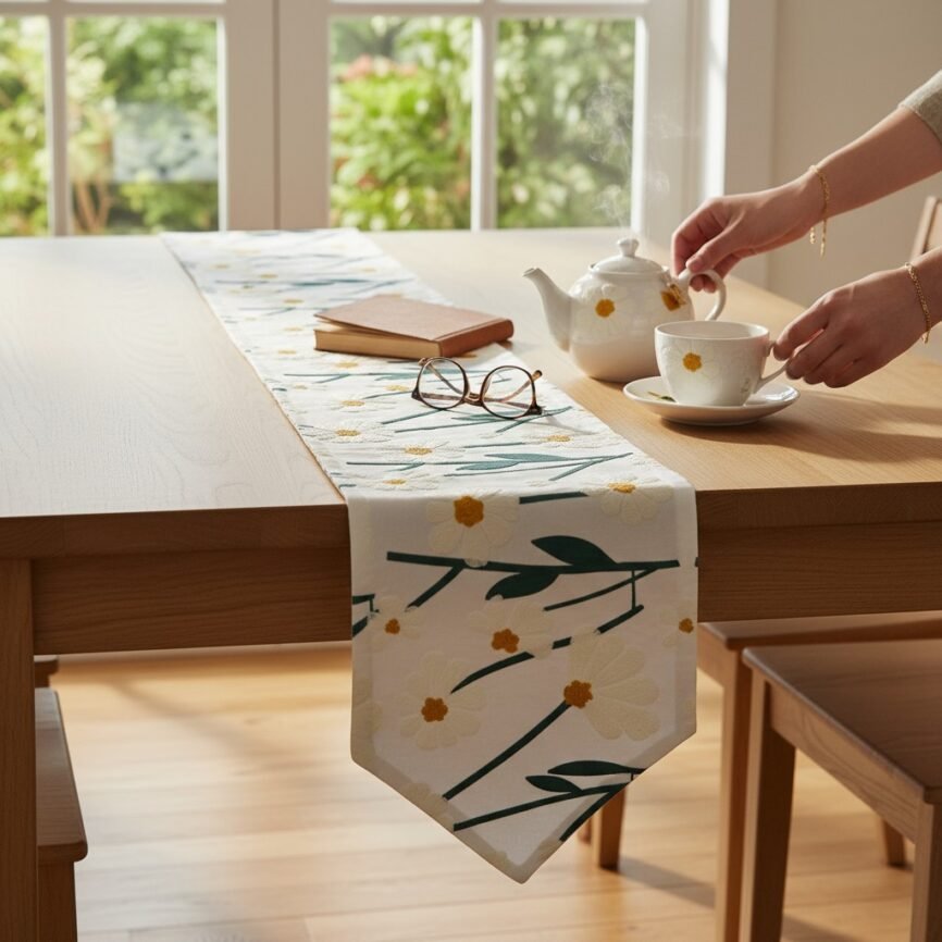 white-tufted-daisy-floral-table-runner