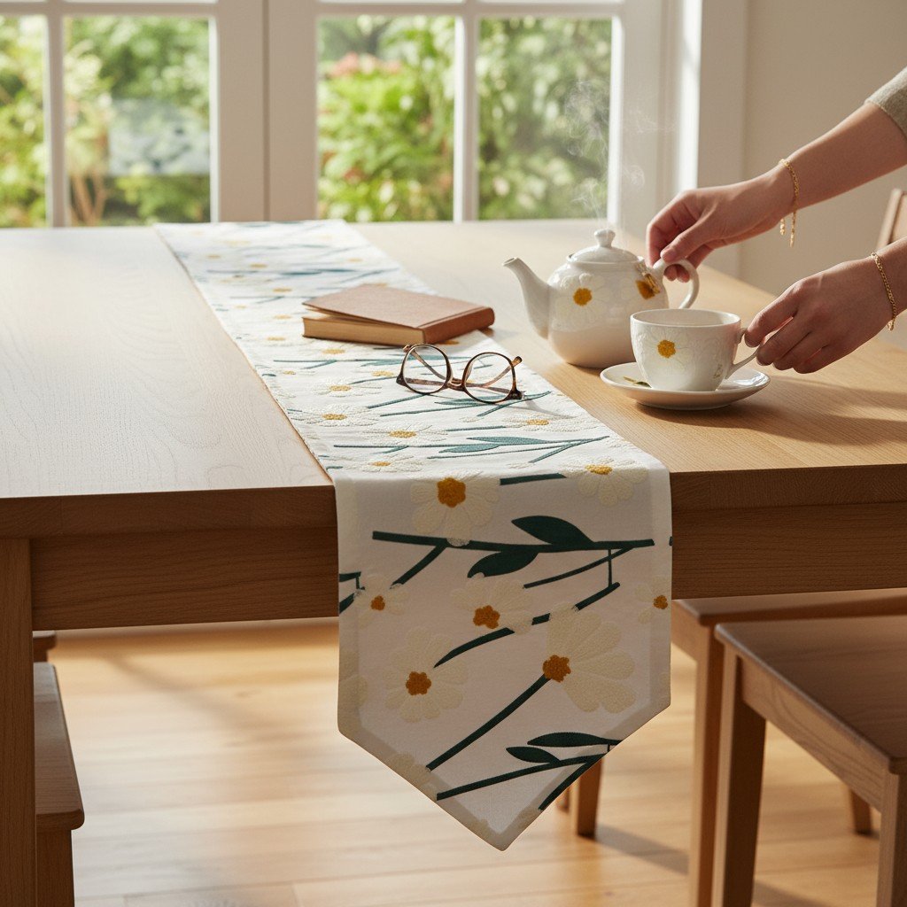 white-tufted-daisy-floral-table-runner