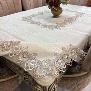 Luxury Lace Embroidered Tablecloth – Beige Gold
